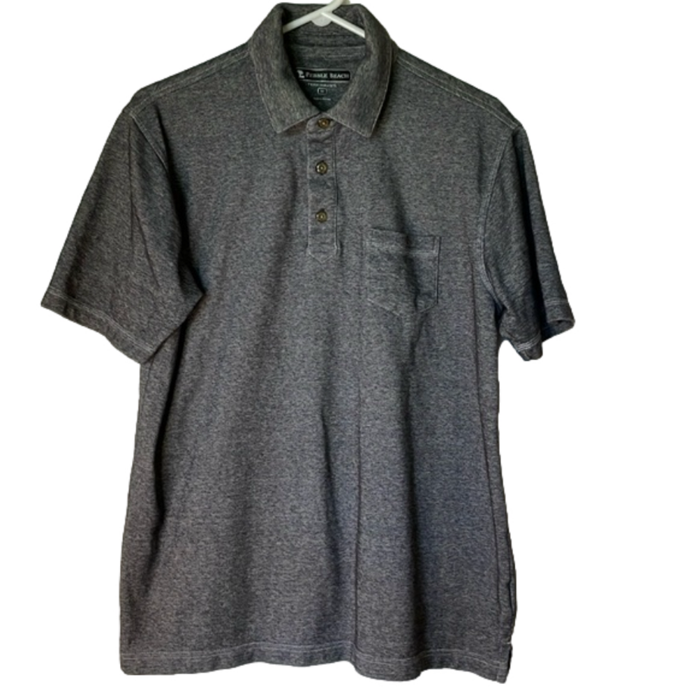 PEBBLE BEACH Performance Quarter Button Polo Shirt, Men’s Medium, Heather Gray